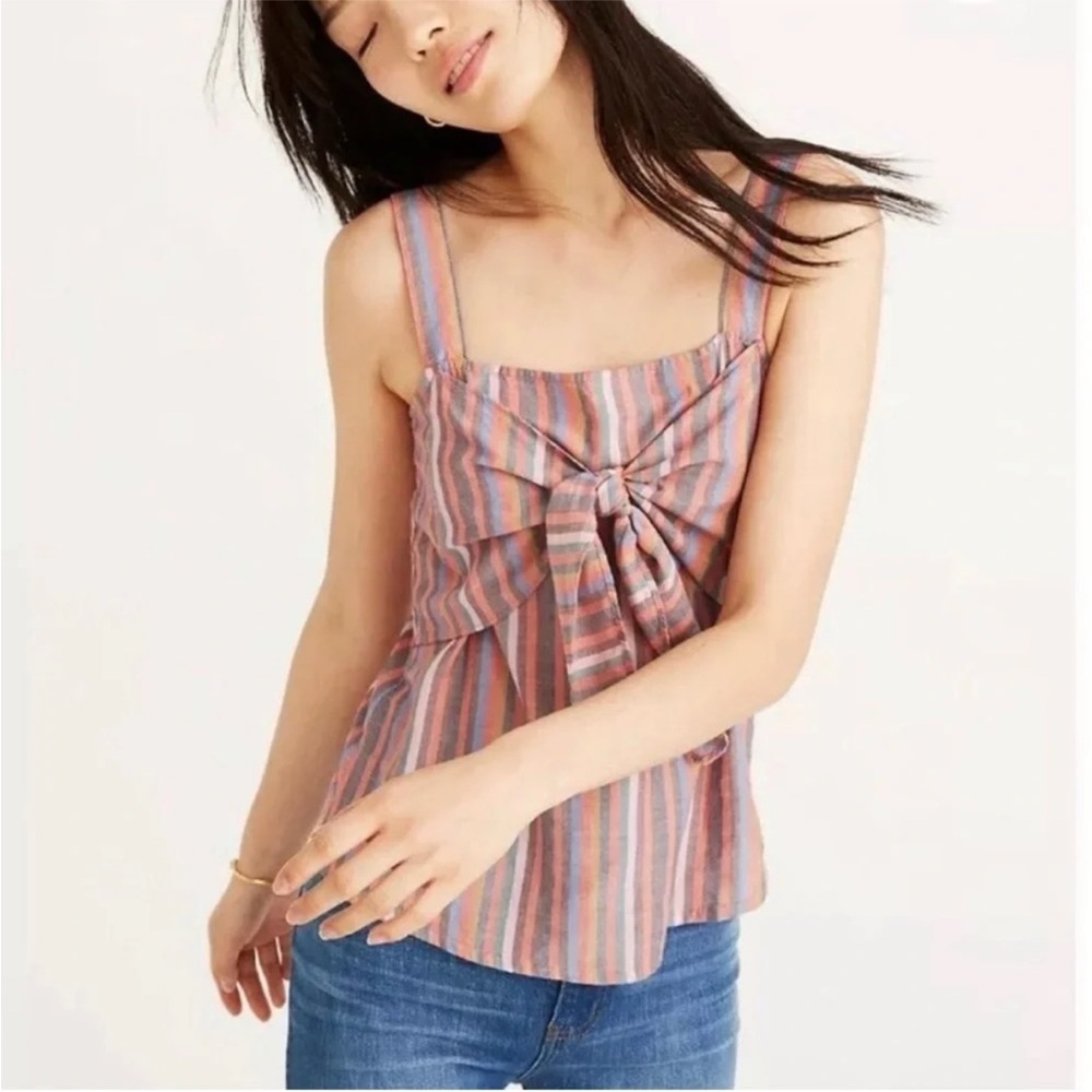 Madewell Striped Bow-Tie Tank Top in Pink and Blue Size 6